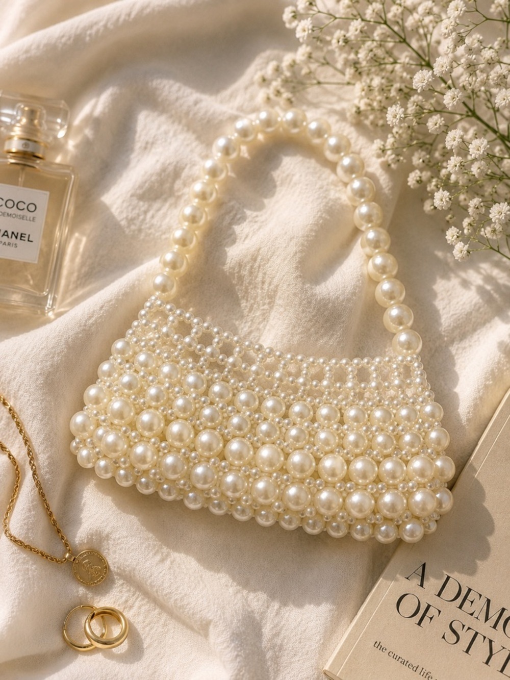 Pearl Beaded Mini hand Bag – Bridal Coquette Chic Purse baby shower bride